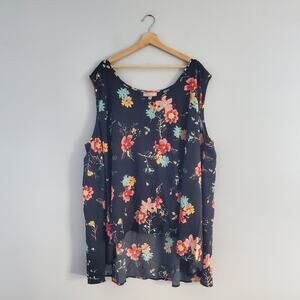 Woman Within Sleeveless Floral Button Down Shirt Top 4X